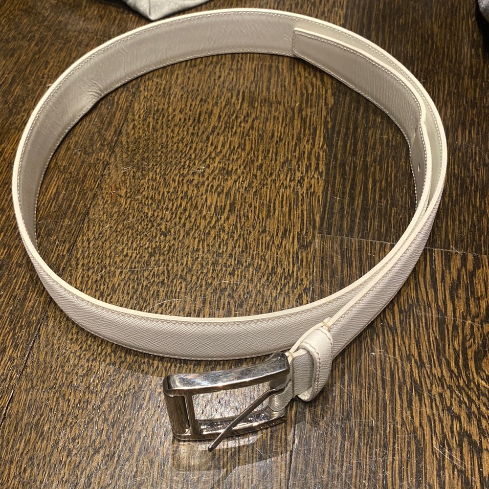 Mens Prada white saffiano leather belt